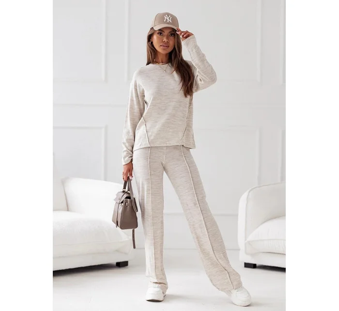 Béžový úpletový komplet blůza a kalhoty model 19673971 - Moon Béžový úpletový komplet blůza a kalhoty model 19673971 - Moon