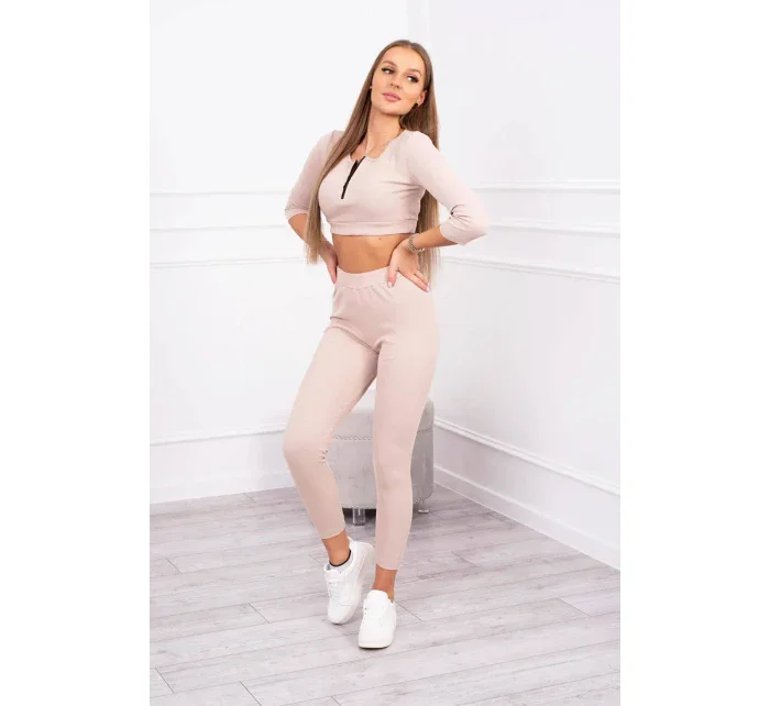 Pruhovaný komplet krátky top svetlo béžový Pruhovaný komplet krátky top svetlo béžový