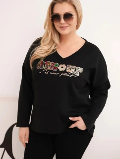 Dámska mikina s výstrihom do V v čiernej farbe