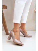 Satynowe Czółenka Lewski Shoes 2453 Beżowe