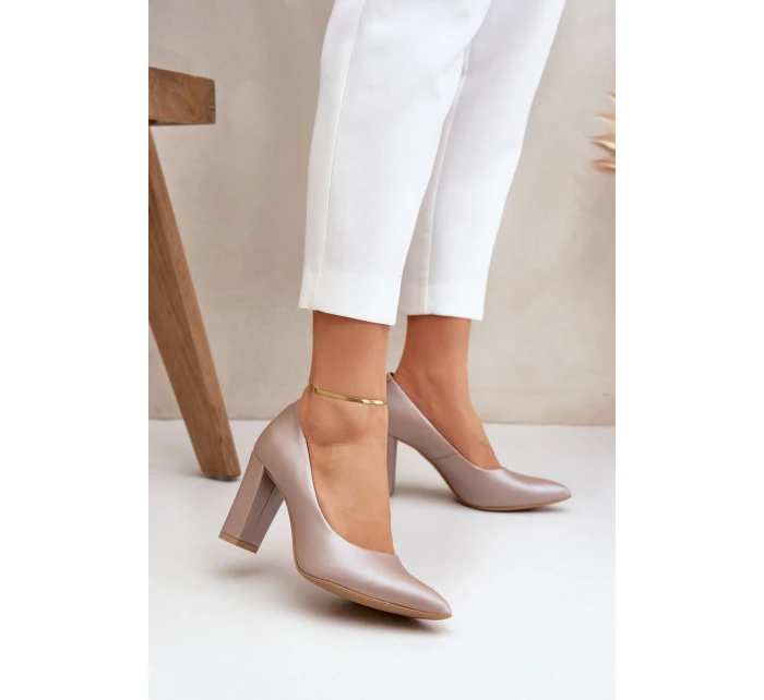 Satynowe Czółenka Lewski Shoes 2453 Beżowe