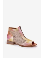Skórzane Botki Damskie Na Płaskim Obcasie Z Odkrytymi Palcami Maciejka 06413-15 Różowo-Pomarańczowe