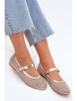 Zdobione Baleriny Damskie Z Paskiem I Klamrą Złote Avirae Zdobione Baleriny Damskie Z Paskiem I Klamrą Złote Avirae