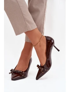 Lakované lodičky s mašlí čokoládové Janisse