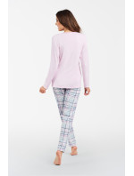 Dámske pyžamo Glamour, dlhý rukáv, dlhé nohavice - ružová/potlač