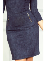 Dámske bavlnené šaty JEANS v dizajne džínsov sa zipsami tmavo modré - Tmavo modrá / S - Numoco