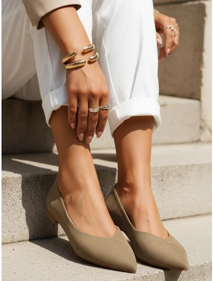 Dámske semišové baleríny v khaki farbe FashionStreet khaki ZY1350