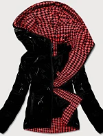 Čierna dámska bunda sa vzorovanou podšívkou (W707)