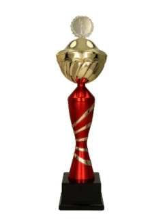 Zlatý a bordový kovový pohár s vekom ORAR RD