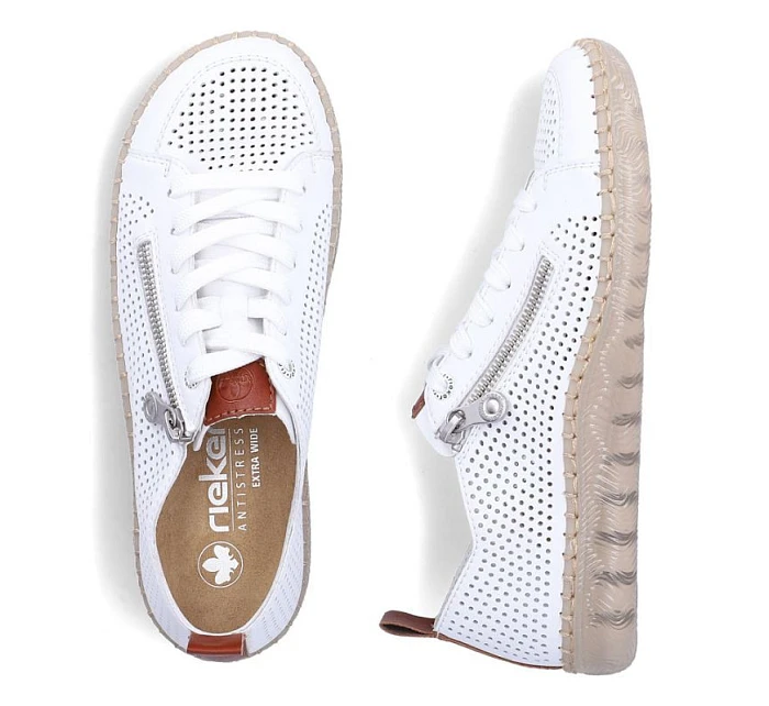 Dámske kožené ažurové biele poltopánky Rieker N2405-80