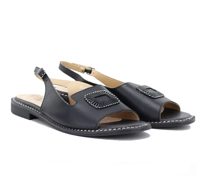 Dámske čierne kožené sandále S.Barski KV61-6076