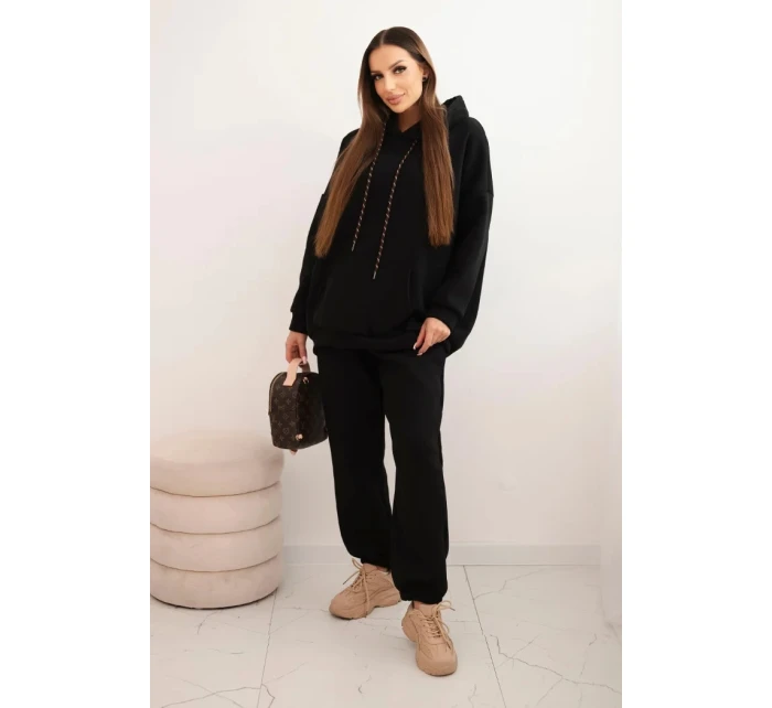 Dámský teplákový komplet model 21441644 z bavlny s kapucí černý - K-Fashion Dámský teplákový komplet model 21441644 z bavlny s kapucí černý - K-Fashion