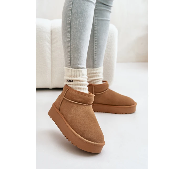 Skórzane Zamszowe Śniegowce Na Platformie Camel Nereviana Skórzane Zamszowe Śniegowce Na Platformie Camel Nereviana