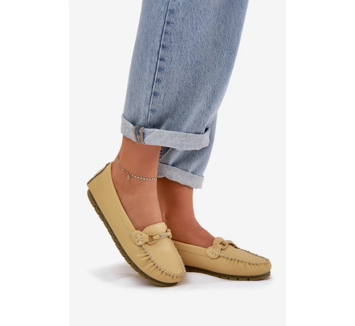 Płaskie Skórzane Mokasyny Z Ozdobą S.Barski LR51-547 Żółte Płaskie Skórzane Mokasyny Z Ozdobą S.Barski LR51-547 Żółte