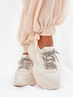 Dámské tenisky na platformě s ozdobným šněrováním béžové model 21690416 - Boto