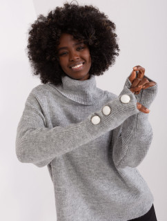 Šedý dámsky sveter s gombíkmi na rukávoch