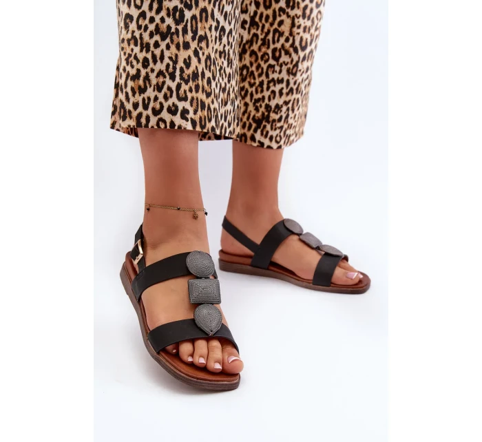 Dámske ploché sandále s ozdobami Sergio Leone Black