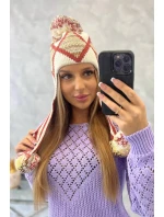 Dámska klapka na uši Eunika K322 ecru+red