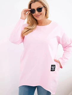 Dámske Plus veľkosť blúzka s predĺženým chrbtom a dlhými rukávmi Candy Pink