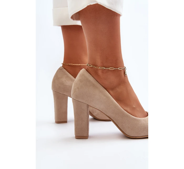 model 21652560 Velurové lodičky na podpatku se srdcem cappuccino - Zazoo