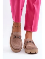 Masywne Mokasyny Damskie Zamszowe Beżowe Neloria Masywne Mokasyny Damskie Zamszowe Beżowe Neloria