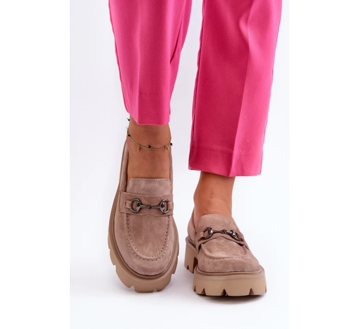 Masywne Mokasyny Damskie Zamszowe Beżowe Neloria Masywne Mokasyny Damskie Zamszowe Beżowe Neloria