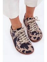 Dámske semišové barefoot tenisky s pruhmi Zazoo N1120 hnedo-béžové