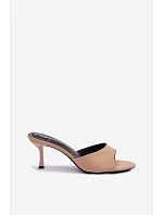 Dámské sandály na podpatku látkové Béžové model 22111314 - Boto