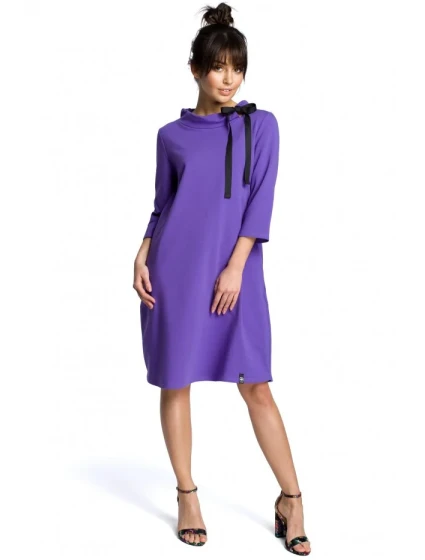 B070 Oversized šaty s opaskom na zaväzovanie - fialové