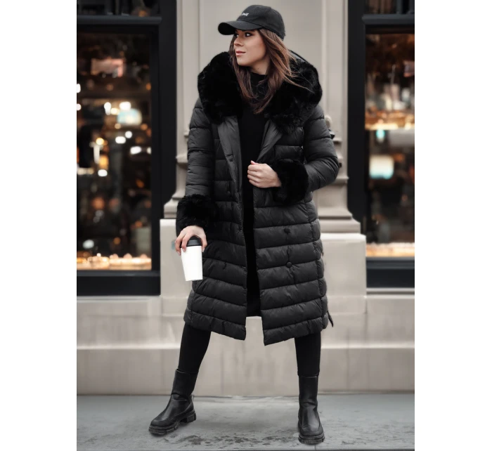 Dámská prošívaná dlouhá bunda černá Dstreet model 21982637 - FashionStreet Dámská prošívaná dlouhá bunda černá Dstreet model 21982637 - FashionStreet