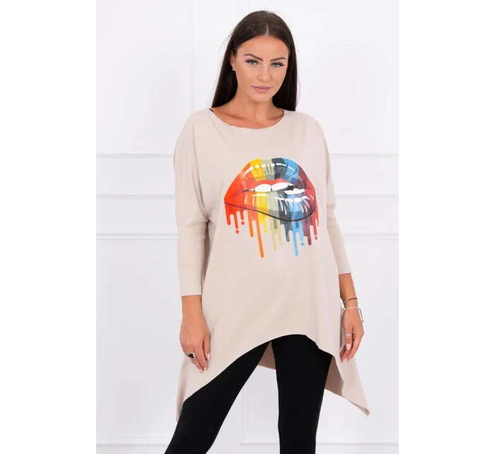 Oversize blúzka s potlačou dúhových pier béžová Oversize blúzka s potlačou dúhových pier béžová