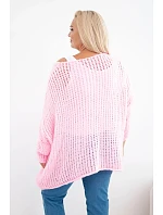 Dámský svetr oversize s výstřihem do V a delším zadním dílem růžová model 22293708 - K-Fashion Dámský svetr oversize s výstřihem do V a delším zadním dílem růžová model 22293708 - K-Fashion