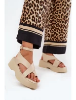 Dámské sandály na platformě a klínu eko kůže béžové model 21688746 - Boto Dámské sandály na platformě a klínu eko kůže béžové model 21688746 - Boto