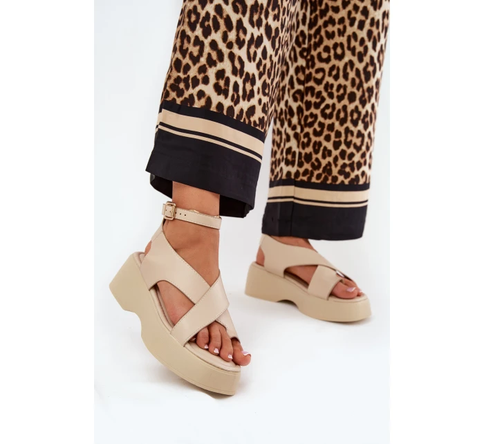 Dámské sandály na platformě a klínu eko kůže béžové model 21688746 - Boto Dámské sandály na platformě a klínu eko kůže béžové model 21688746 - Boto