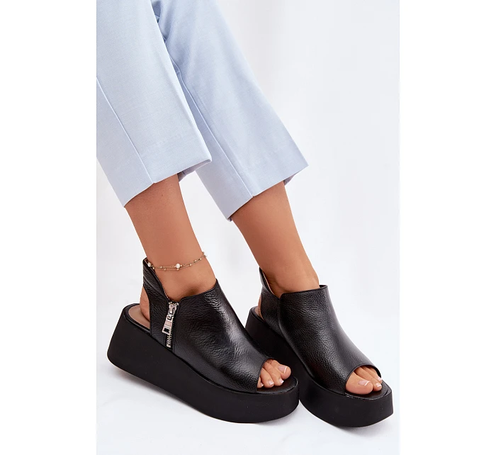 Zazoo 1792 Kožené sandály na platformě Černé Zazoo 1792 Kožené sandály na platformě Černé