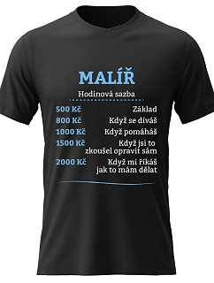 Pánské bavlněné tričko s potiskem - HODINOVÁ SAZBA - MALÍŘ - černé