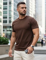 Pánske bavlnené základné tričko hnedé FashionStreet RX5679