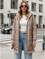 Dlhá dámska prešívaná bunda s kapucňou, béžová, FashionStreet TY5810