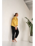 Žltá dámska džínsová bunda s ozdobnými kamienkami a strapcami (A8306)