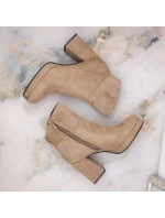 Dámske zateplené semišové čižmy na podpätku W SAN24B béžové - M.Daszynski Dámske zateplené semišové čižmy na podpätku W SAN24B béžové - M.Daszynski