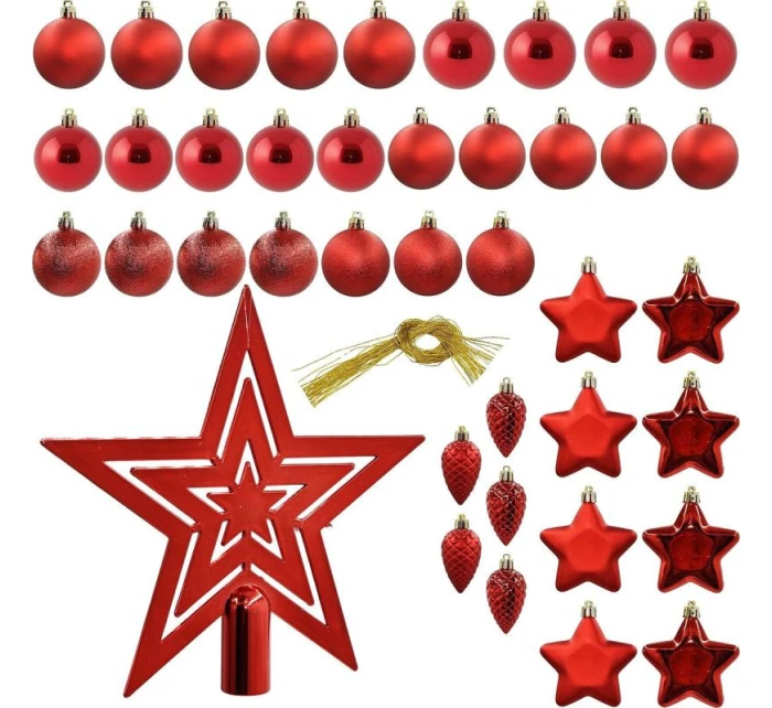 DEKORATÍVNE PLASTOVÉ OZDOBY BEZPEČNÉ 40KS ČERVENÁ SĽUDA