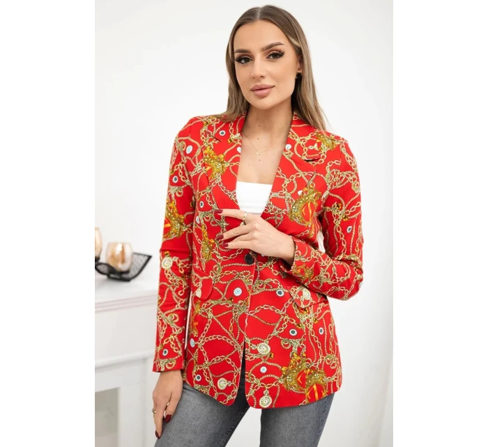 Bavlněná bunda s potiskem a knoflíkem červený