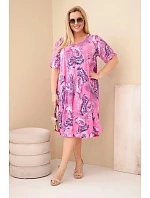 Dámske plus veľkosť viskózové šaty s krátkymi rukávmi a vzorom Paisley Pink