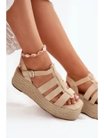 Sandały Damskie Z Paskami I Plecionką Beżowe Pardauss Sandały Damskie Z Paskami I Plecionką Beżowe Pardauss