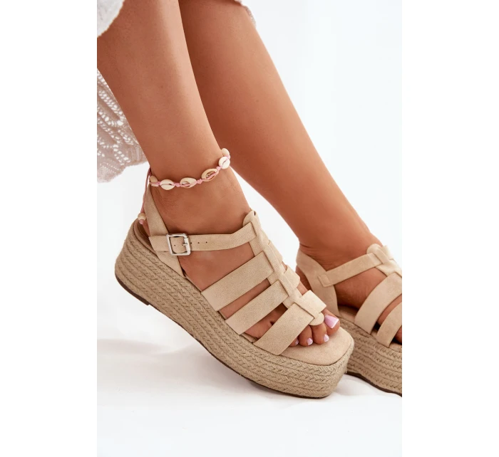Sandały Damskie Z Paskami I Plecionką Beżowe Pardauss Sandały Damskie Z Paskami I Plecionką Beżowe Pardauss