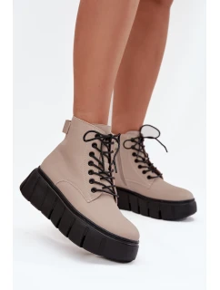 Skórzane Ocieplane Botki Damskie Na Platformie Vinceza 66803 Beżowe