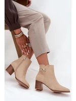 Ocieplane Botki Damskie Na Słupku Ze Złotym Detalem Beżowe Renora Ocieplane Botki Damskie Na Słupku Ze Złotym Detalem Beżowe Renora