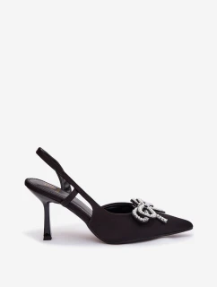 Dámske lodičky s mašľou a odhaleným podpätkom - čierne Derissa