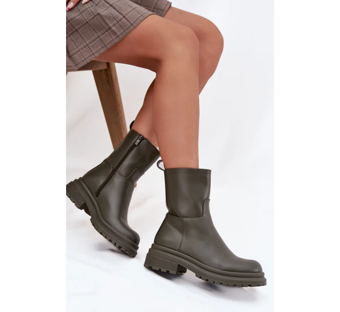 Dámské kotníkové boty na platformě Khaki tmavě zelená model 21873328 - Inello