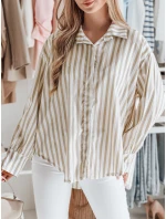 Dámske nadrozmerné tričko s predĺženým zadným dielom SAMONE v béžovej farbe s bielymi pruhmi FashionStreet DY0463